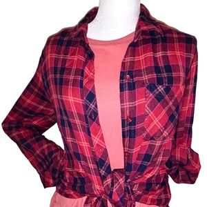 Beachlunchlounge plaid sparkle flannel shirt / maroon / pink / red shimmer
